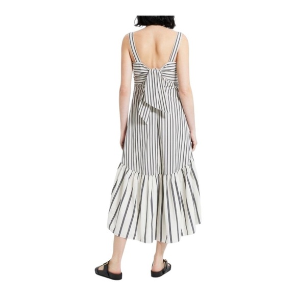 THEORY Ventura Stripe Tie Back Open Back Cotton Midi Dress Large Gray White NWT - Picture 3 of 16